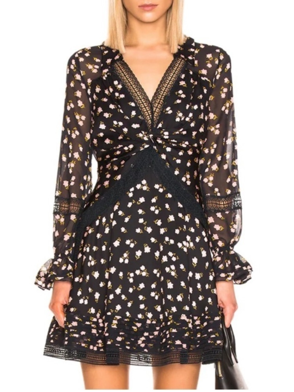 SELF-PORTRAIT Twist Front Ditsy Dress Size 8 NWOT